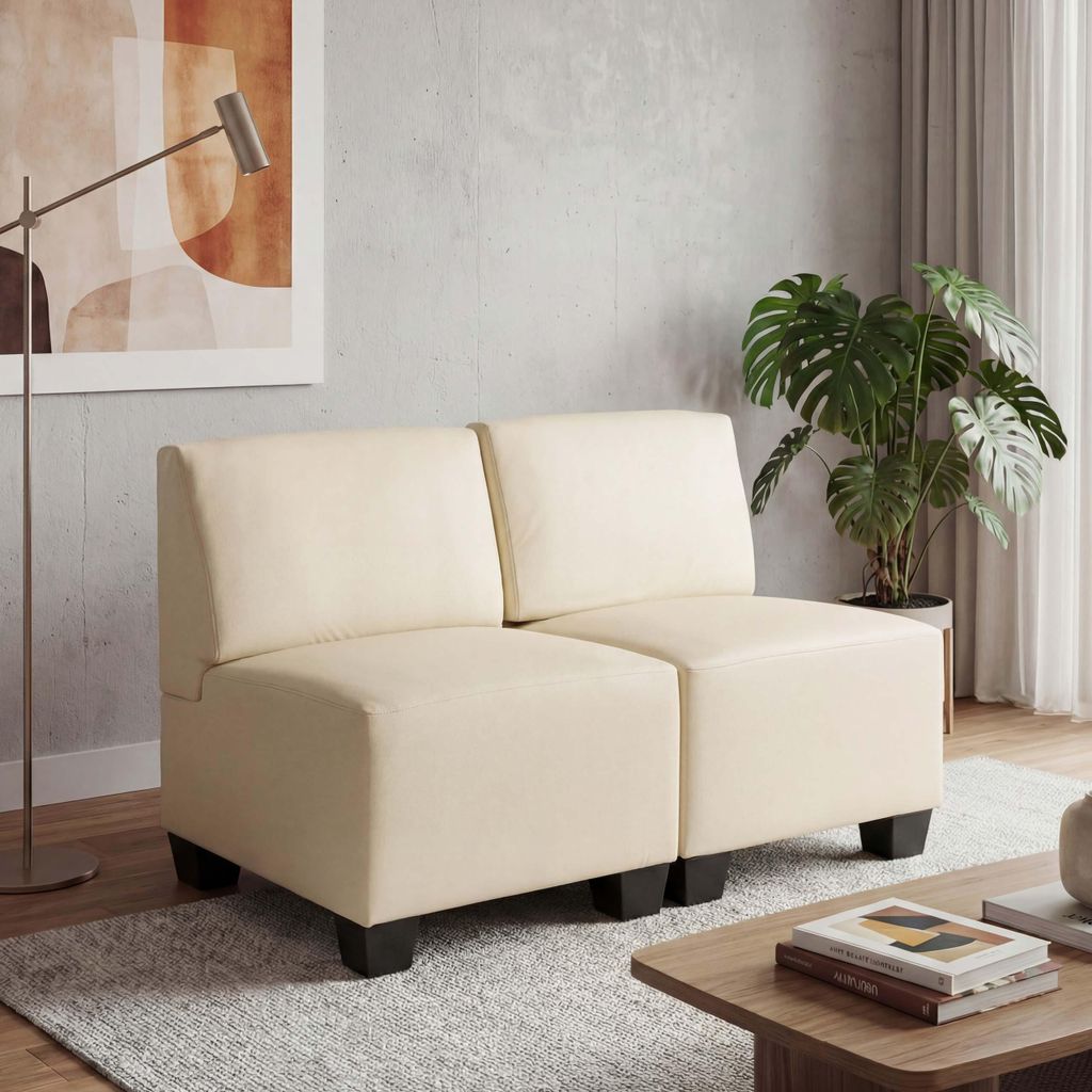 Modular 2-Sitzer Sofa Couch Lyon, Kunstleder creme, ohne Armlehnen