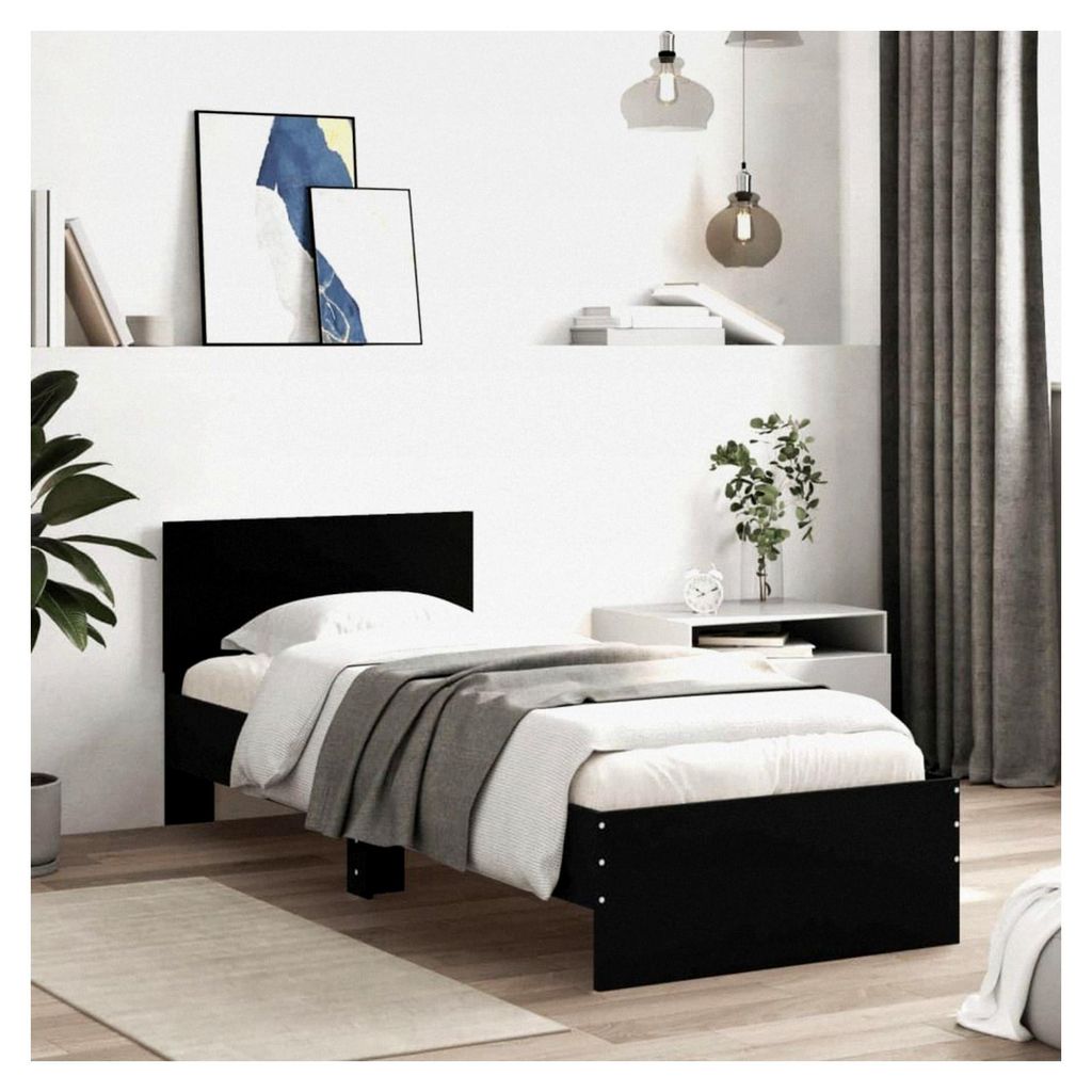 Bettgestell ohne Matratze mit Kopfteil schwarz 90x190 cm Einzelbett