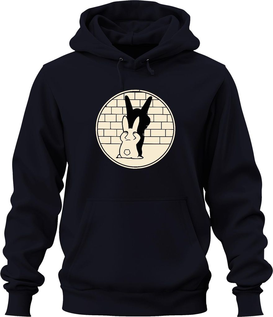 Suesser Hase mit Schatten Daemon Halloween Cartoon Retro Minimal Uni Hoodie Kapuzenpullover, Navy, 3XL