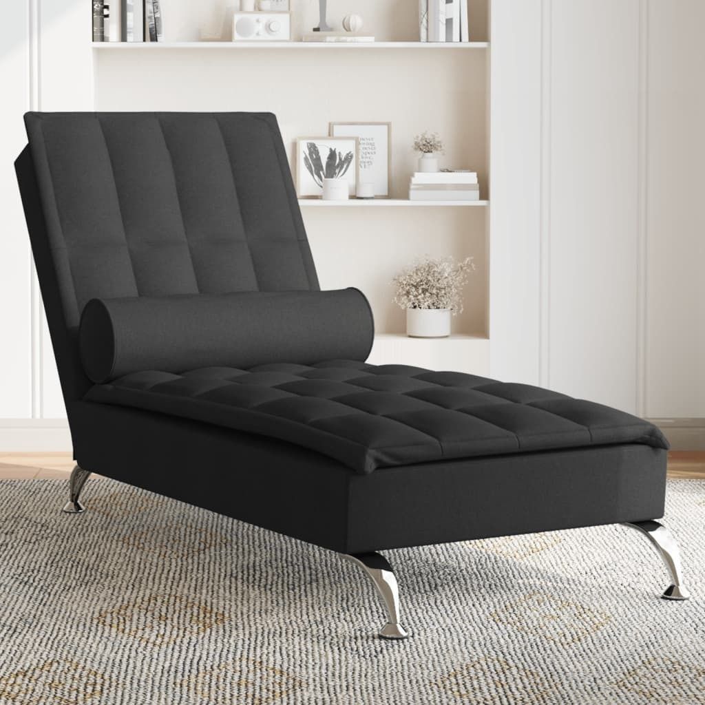 Möbel Massage-Chaiselongue mit Nackenrolle Schwarz Stoff - Recamieren 379445