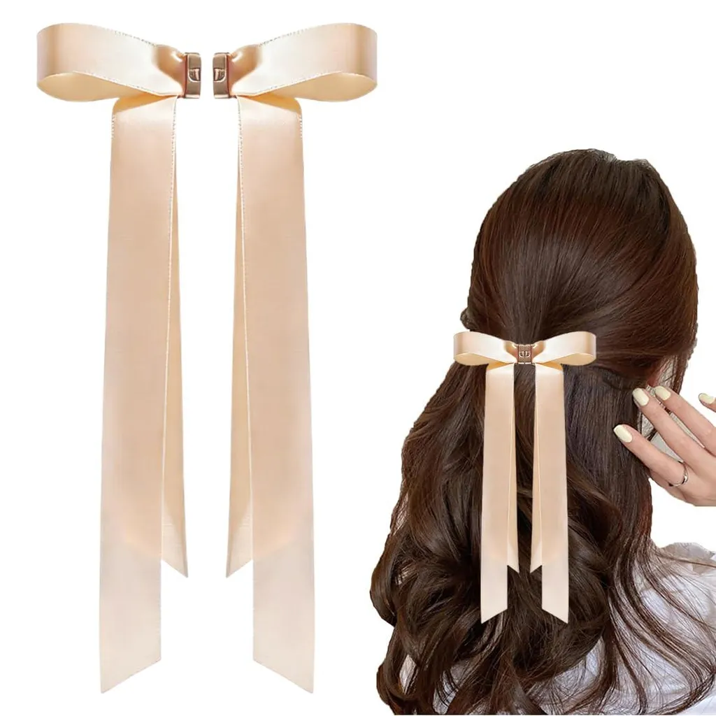 Barrettes magnétiques nœud en satin souple lot de 2 pour femme et fille