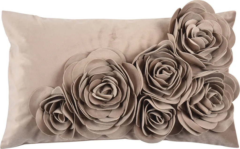 Cuscino PAD Floral 30x50 cm Taupe | Velluto con Applicazione 3D