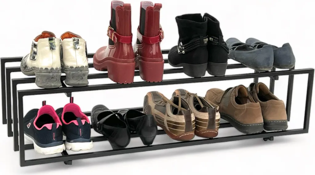 Étagère à Chaussures Stable et Massive en Métal Noir 2 Niveaux Modernes