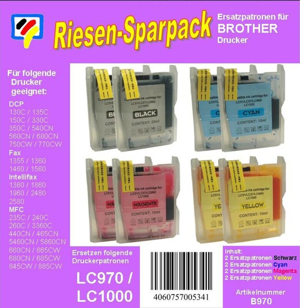 LC-1000 / LC-970 Riesensparpack mit 8 TiDis Ersatzdruckerpatronen