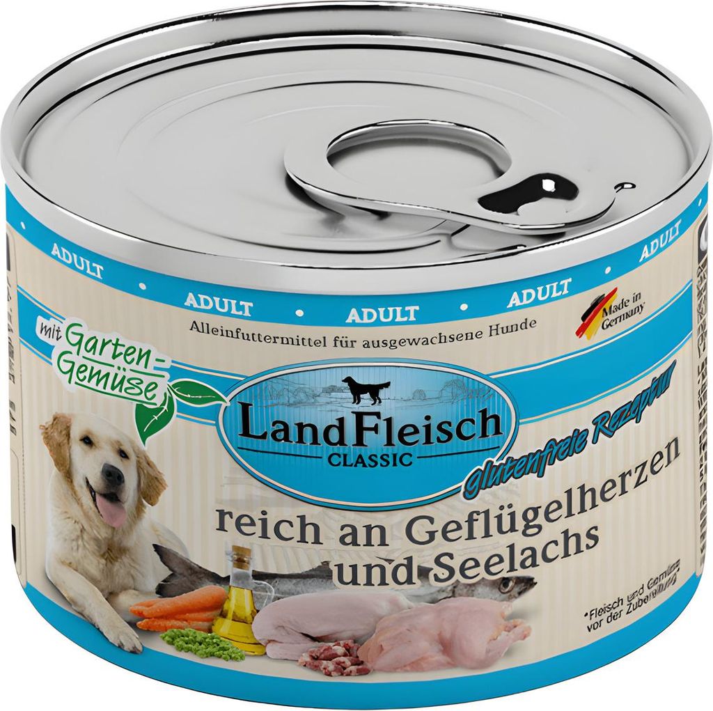 Landfleisch Dog Classic Geflügelherzen & Seelachs mit Gartengemüse 195g