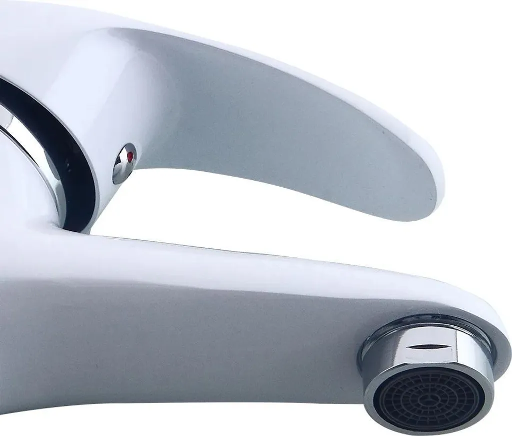 Miscelatore Lavabo Bianco e Cromo | Rubinetto Monocomando Standard DIN - 6