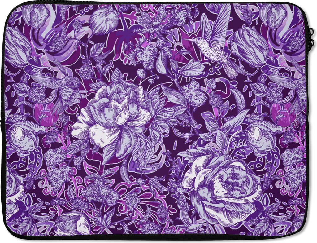 MuchoWow Laptop Hülle 17 Zoll Laptoptasche Kolibri - Rosen - Lila - Zipper - Schutzabdeckung