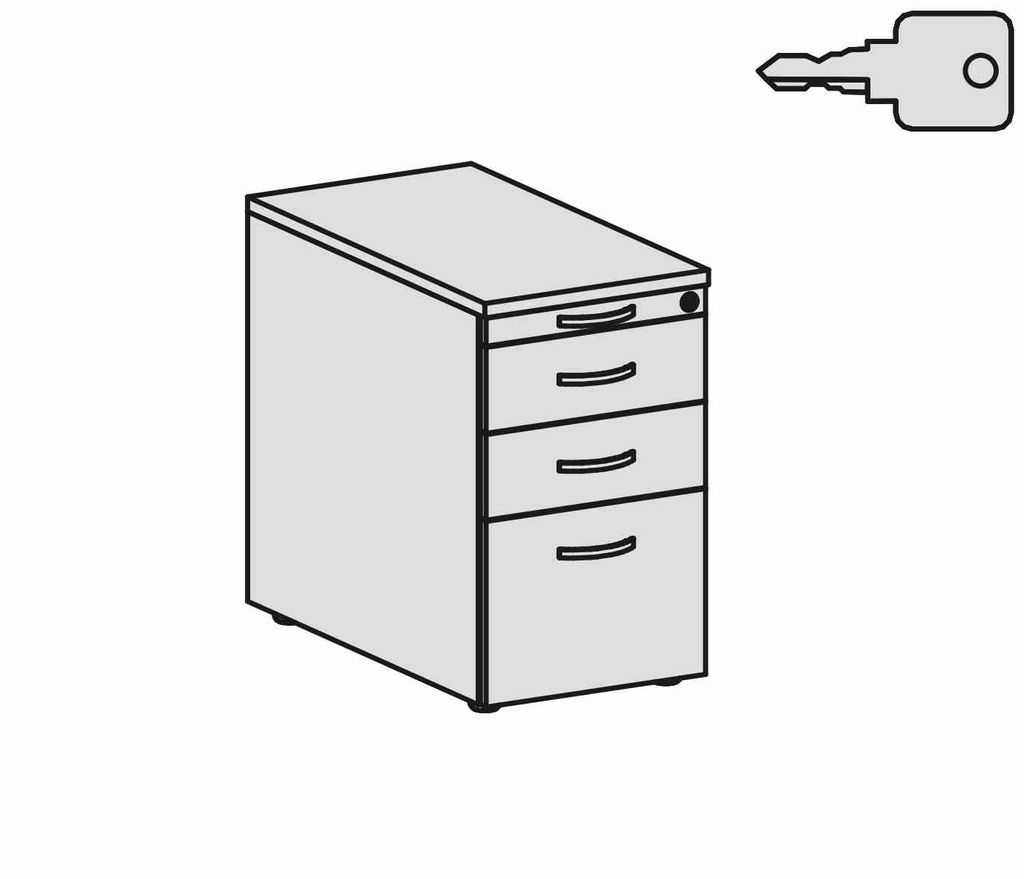 Geramöbel Standcontainer mit Hängeregistratur und 2 Metall-Schubfächern, mit Utensilienschubfach, Metall-Rollschubführung, Zentralverriegelung,...