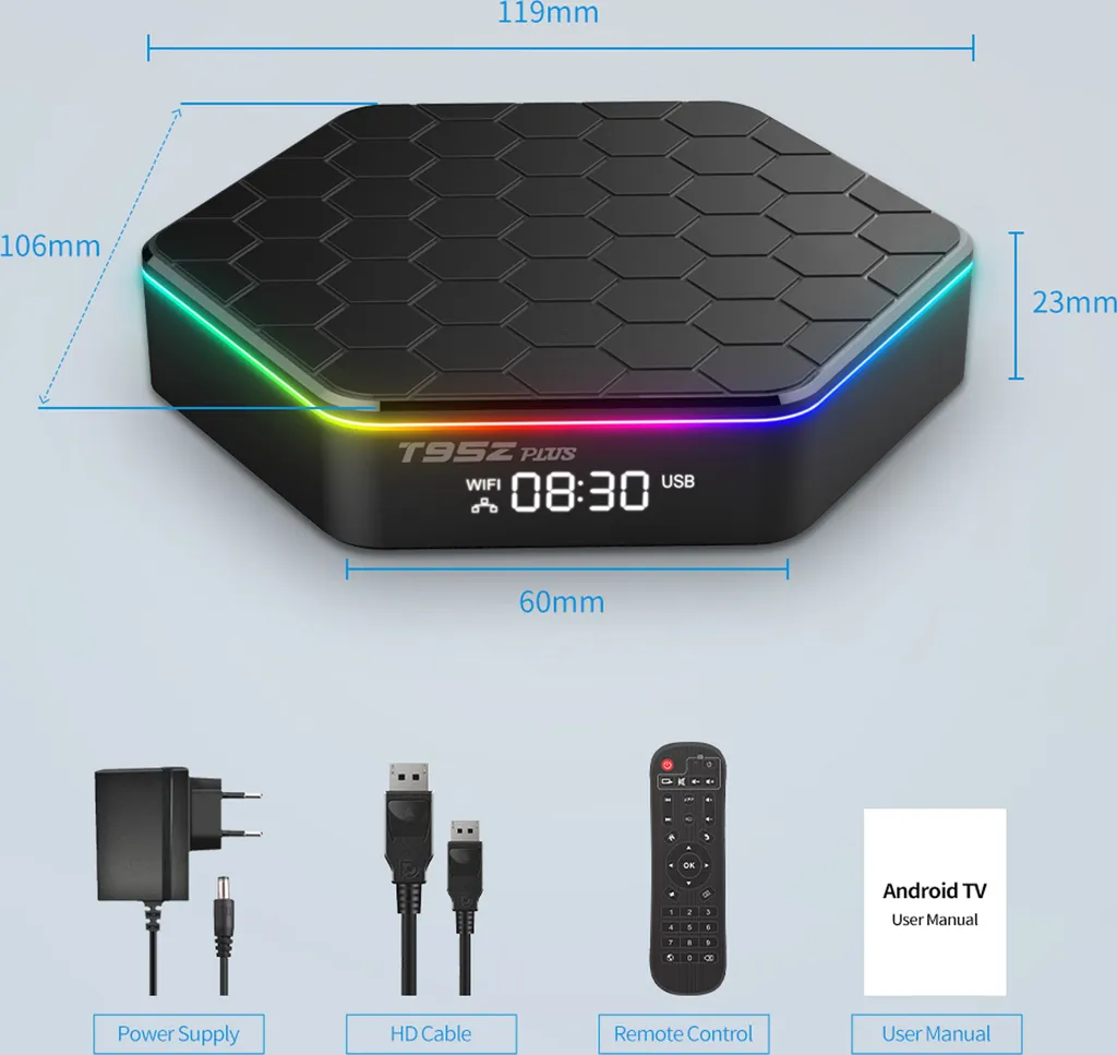 Box TV Android pour Streaming 4K Fluide T95Z Plus WiFi 5G 2Go+16Go