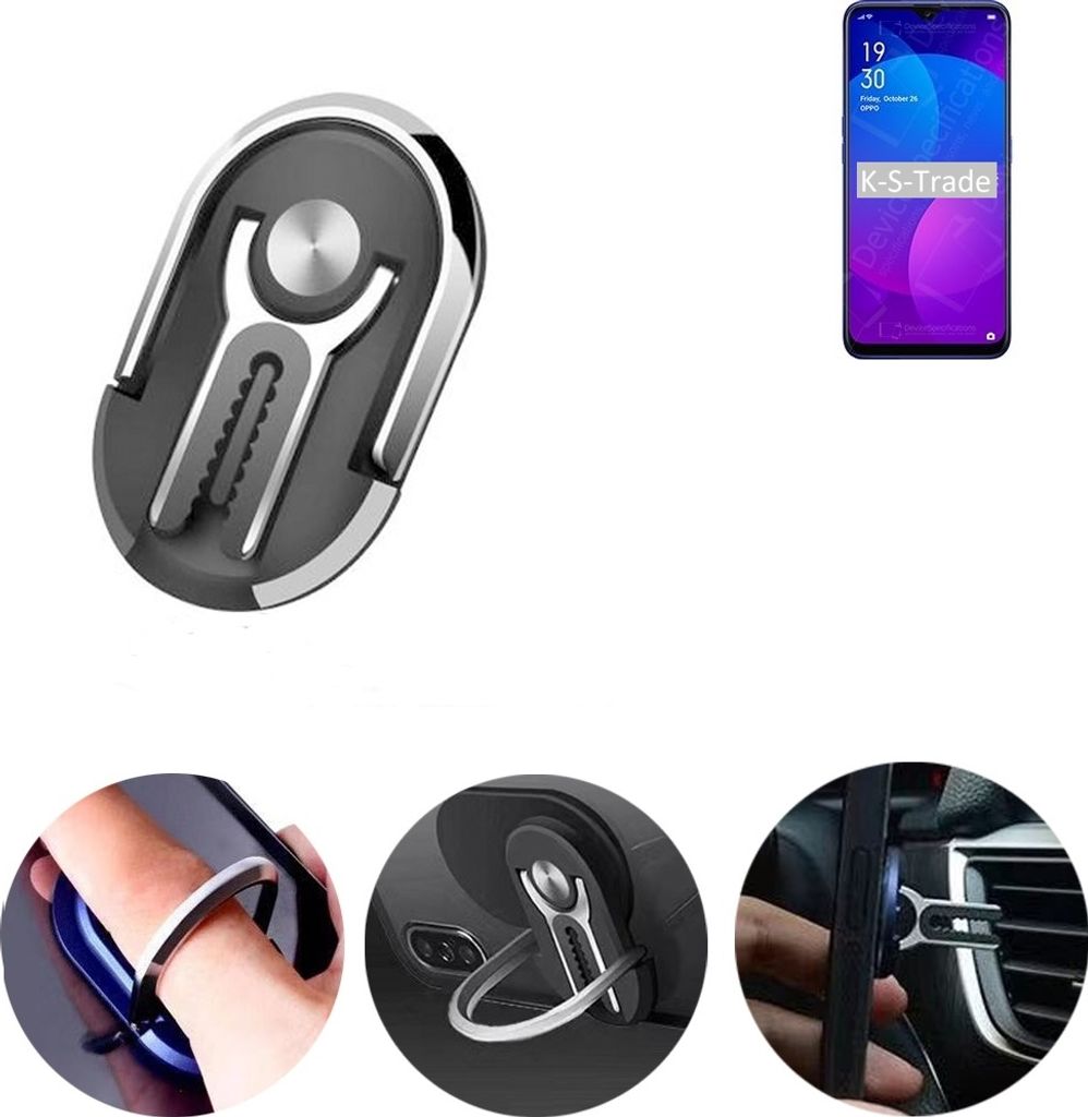 K-S-Trade 3in1 Smartphone-Ring Handy-Ring kompatibel mit Oppo F11 Fingerhalterung Handyring Tischständer Lüftungsgitter-Halterung Tisch Ständer