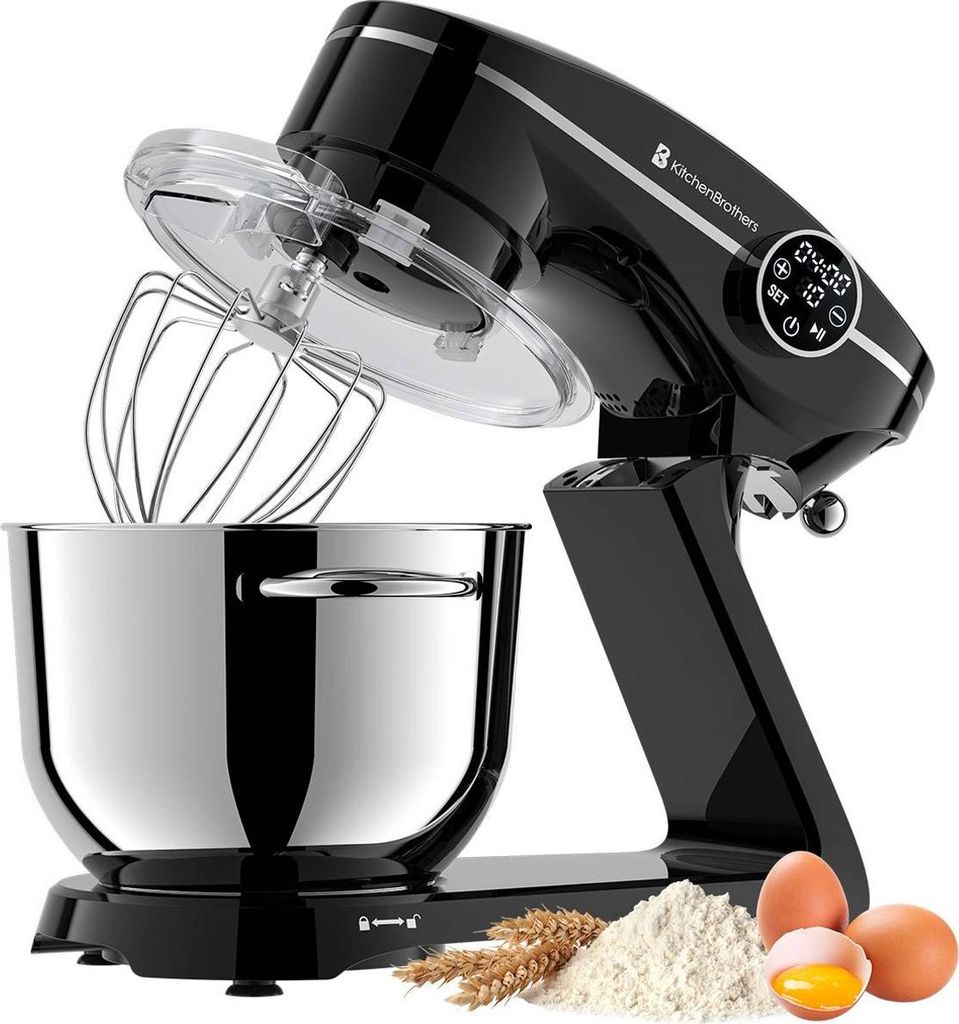 KitchenBrothers Küchenmaschine 1800W Schwarz - Touch-Display - Timer - 6,2L Aluminium