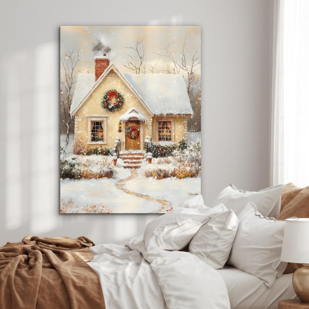 MuchoWow Wanddekoration Metall Metallbild Wandkunst 90x120 cm Weihnachten - Zuhause - Winter - Schnee MuchoWow Aluminium Gemälde - Industrial