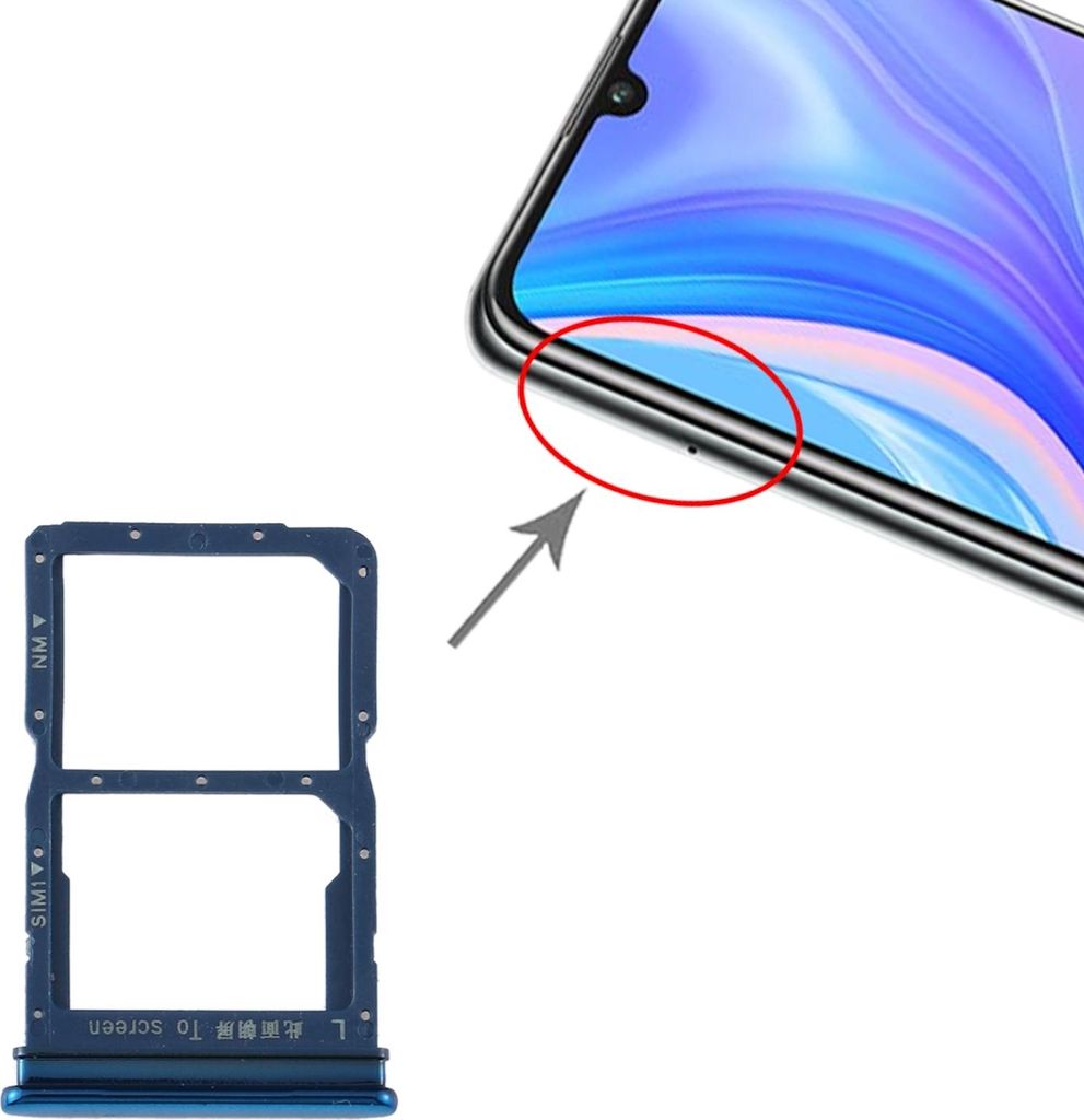 Für Huawei Y8P NM Card Halter + SIM Card Tray Karten Halter Blau Neu