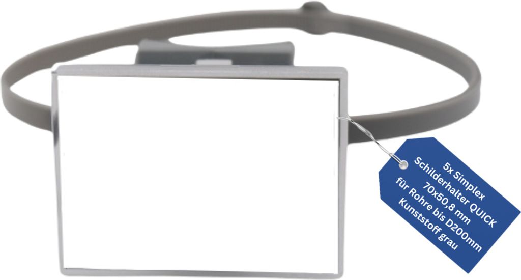 BADfabrik24 Simplex Schilderhalter QUICK 70x50,8 mm, f. Rohre bis D200mm, Kunststoff grau 5 Stück
