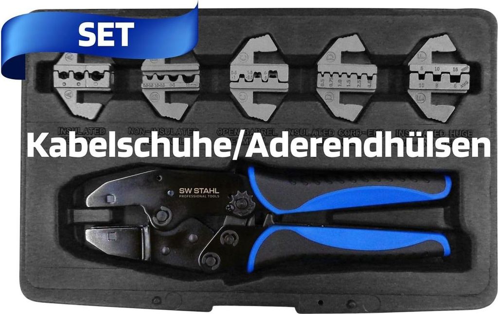 SW-Stahl 42585L Kabelschuhklemmzangensatz, auswechselbare Mundstücke, 6-teilig