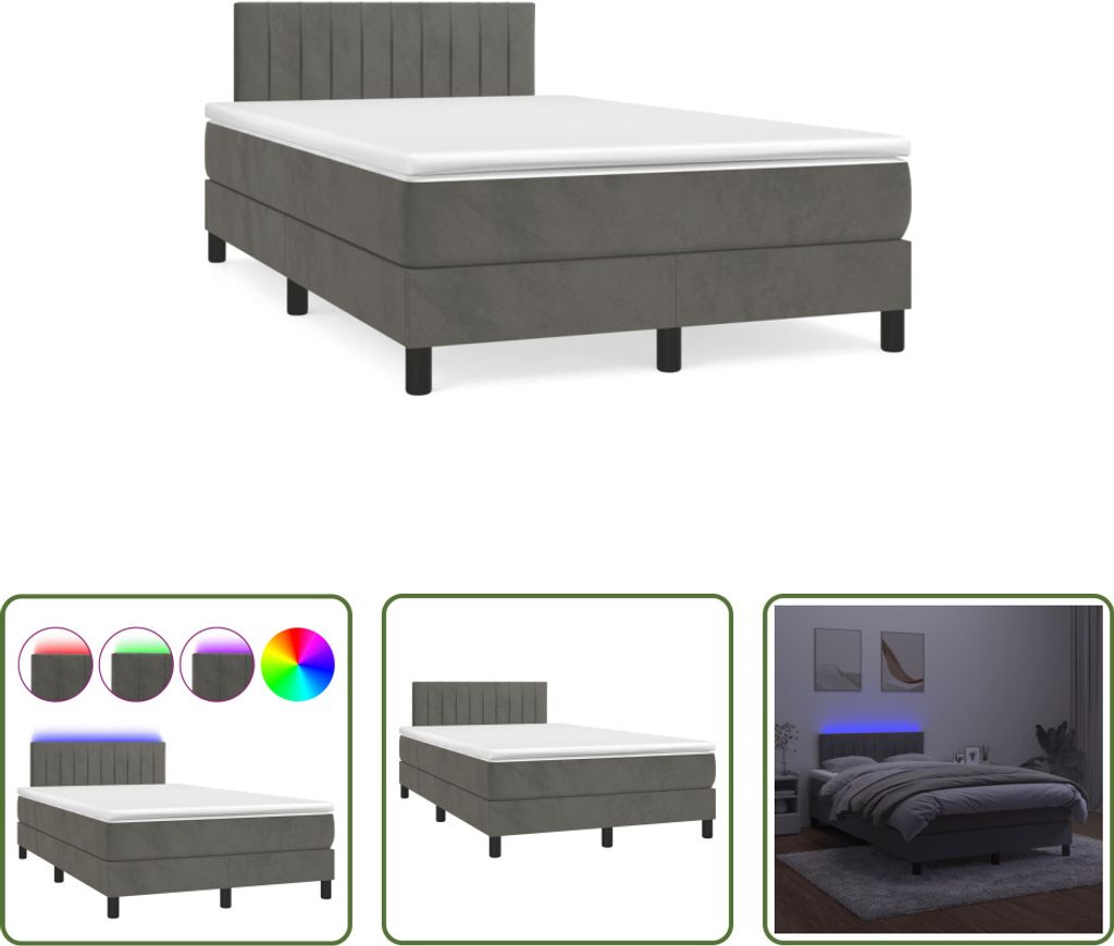 The Living Store Boxspringbett mit Matratze & LED Dunkelgrau 120x190 cm Samt