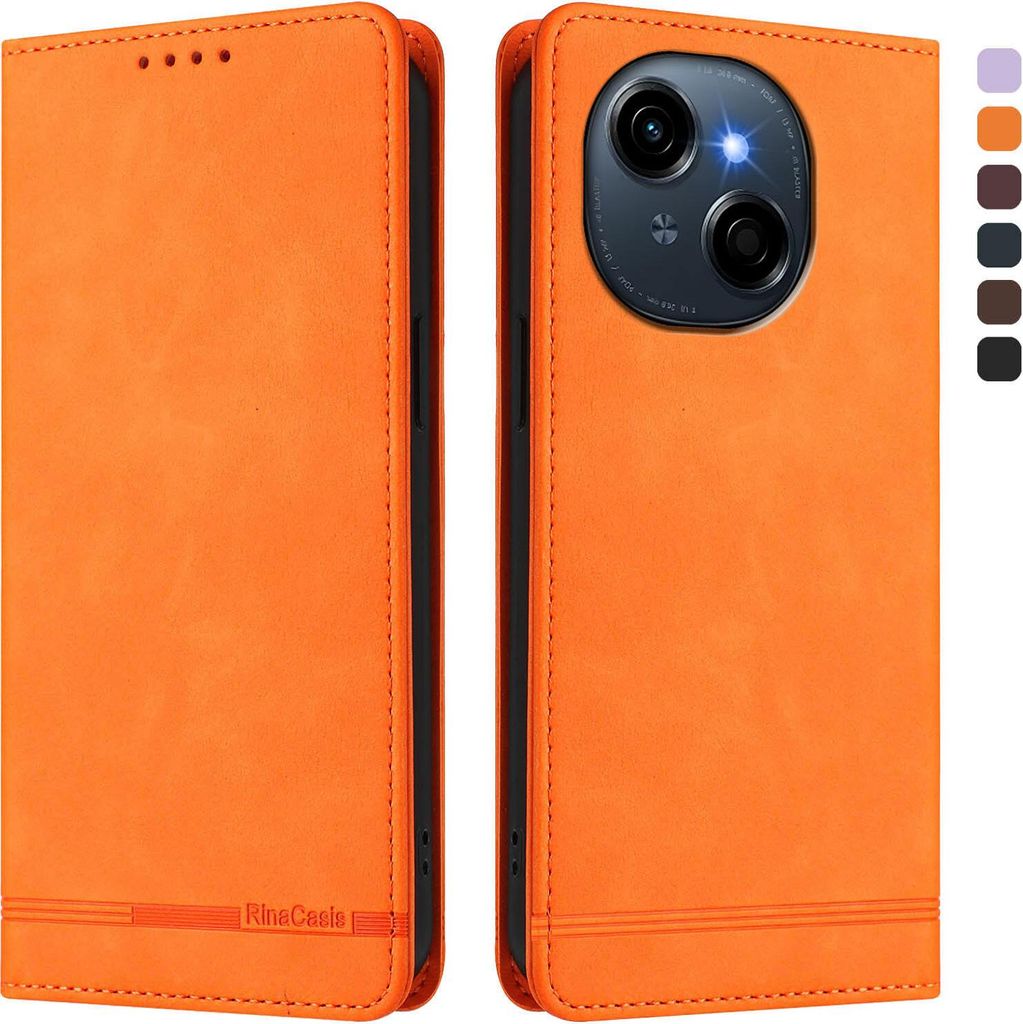 Hülle für Tecno Spark Go 1 /Go 1S/Pop 9 4G, Retro Kunstleder Ständer Klapphülle mit Kartenfächer und Magnetische Orange