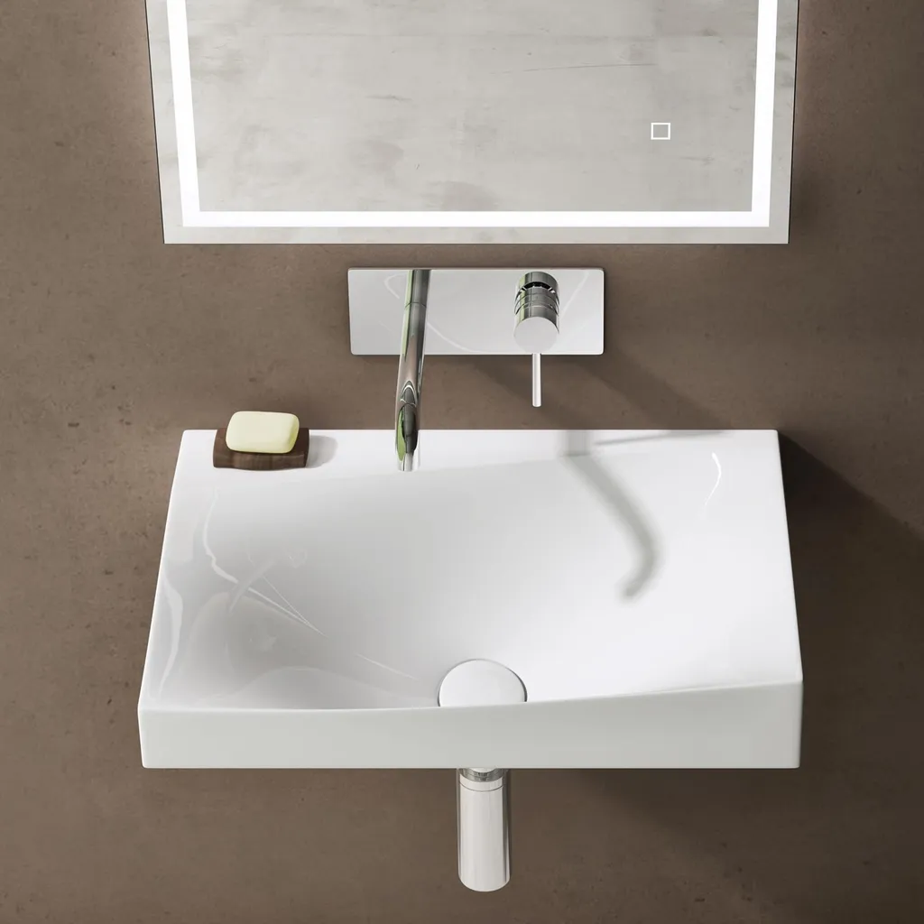 Lavabo Mural Anti-Calcaire 60cm Vasque Solid Surface Facile à Nettoyer