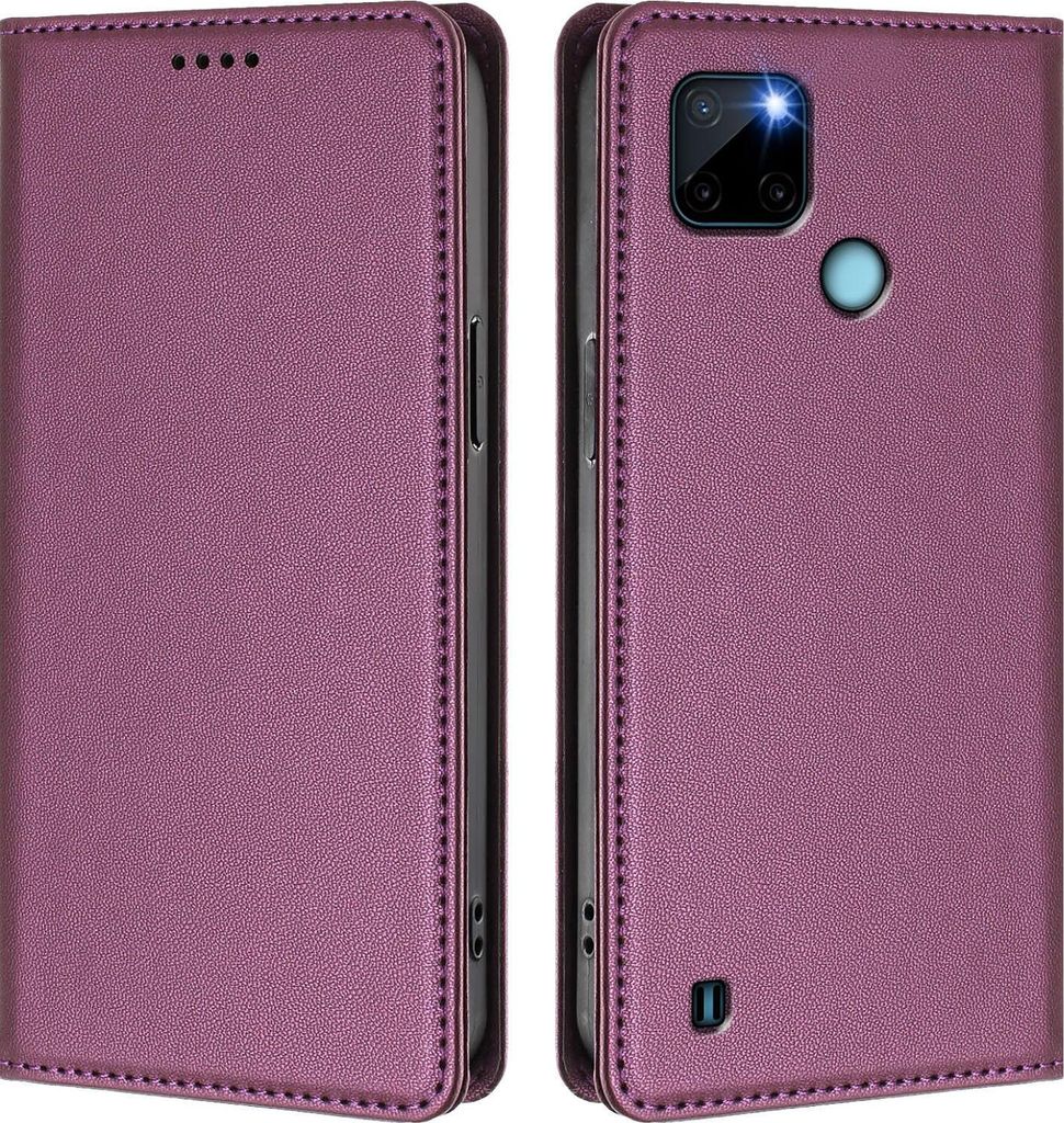Handyhülle für Realme C21Y, Kunstleder Klapphülle Stoßfeste Magnetische Hülle mit Ständer Lila