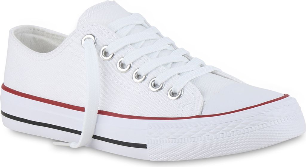 VAN HILL Damen Sneaker Low Schnürer Bequeme Stoff Freizeit Schuhe 902295, Farbe: Weiß Rot, Größe: 43