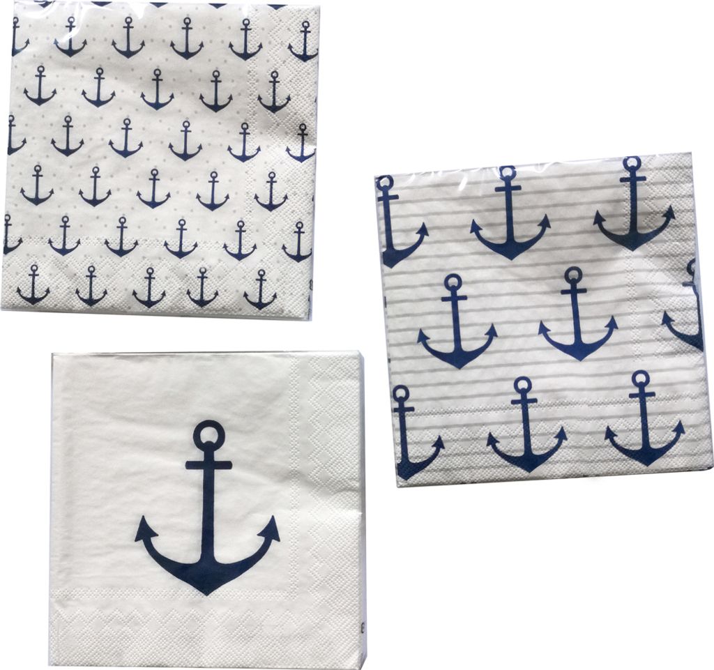 3 x 20 Servietten 'Anker blau' Maritime Papierservietten - Produktbild 