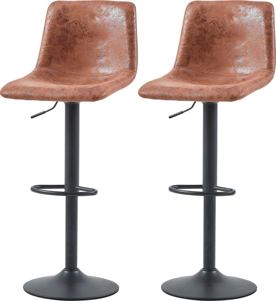 CLIPOP Barhocker 2er Set Höhenverstellbar, Kunstleder Bistrohocker, Braun