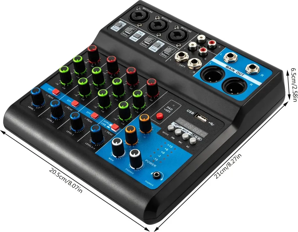 Mixeur audio Bluetooth 5.0 à 5 canaux avec interface USB pour studio