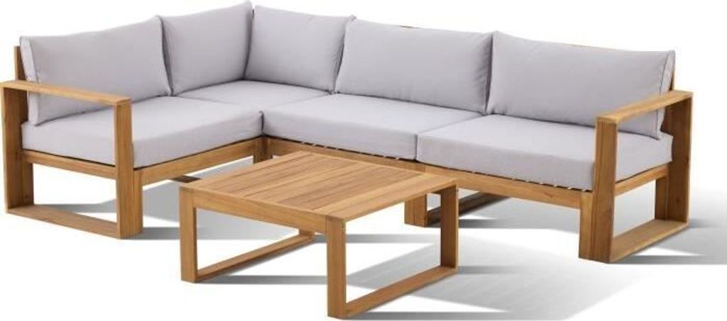 Modulare Eckgartenmöbel - Akazienholz - 5 Personen - LEVATA - Grau