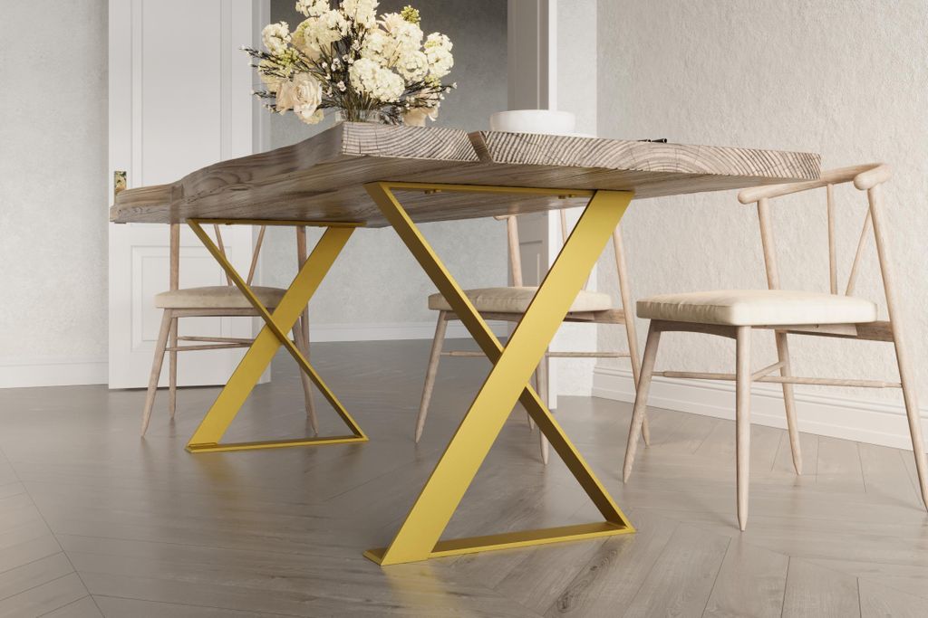 2er Set Tischbeine Tischgestell Tischkufen Tischfüße | 40x72cm Gold Flachstahl 100x10mm | für Esstisch Schreibtisch Stahl Industrial Metall