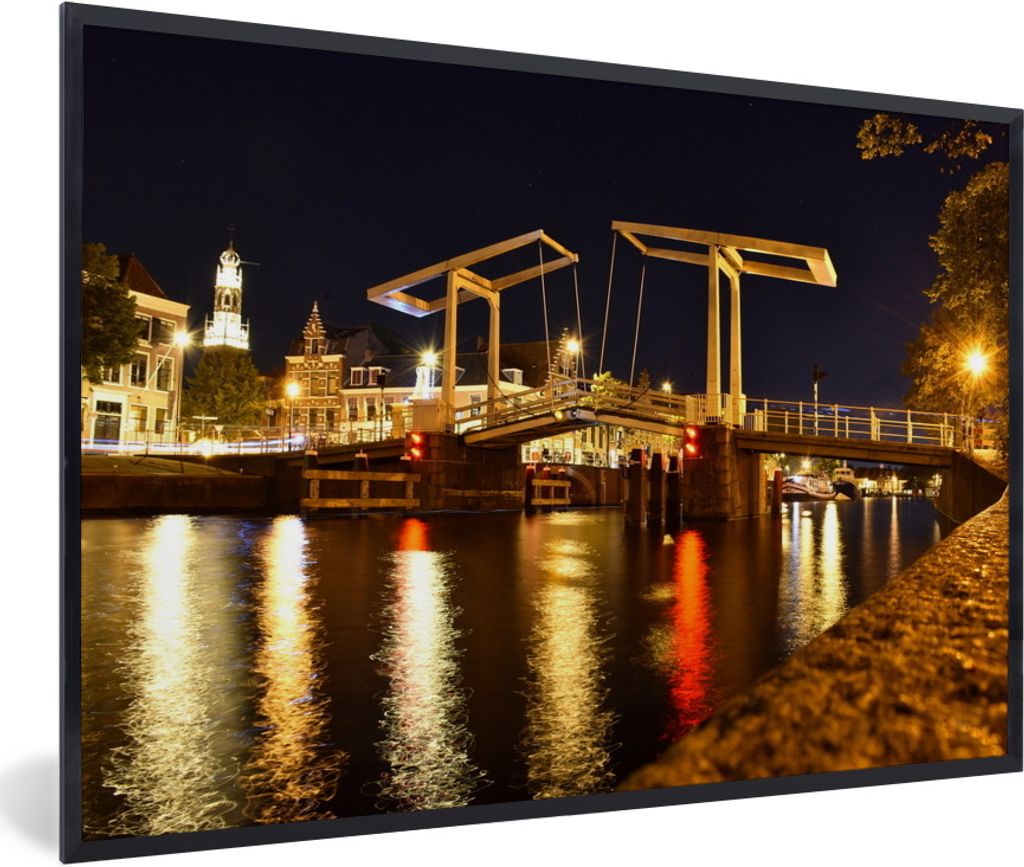 MuchoWow Gerahmtes Poster Haarlem - Brücke - Wasser 30x20 cm - Poster mit Schwarzem Bilderrahmen Wandposter Rahmen Foto Bilder - Kunstdruck - Bi...