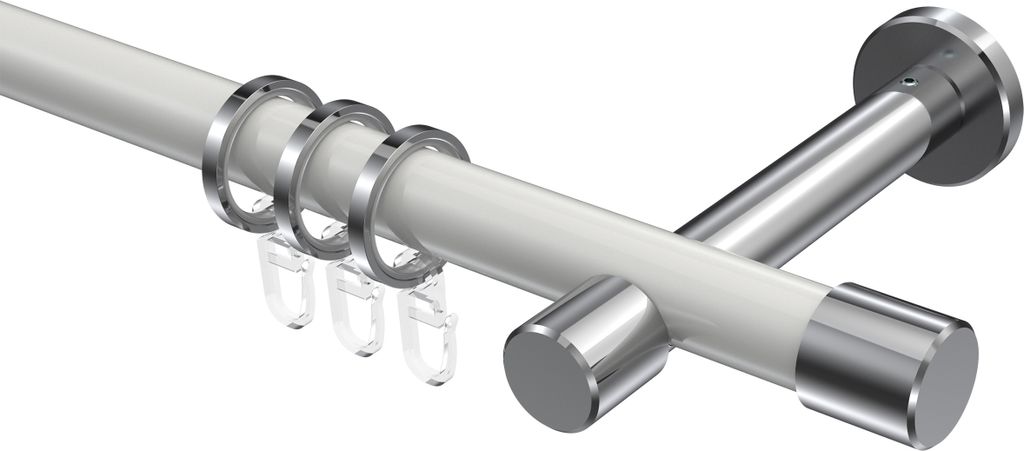Interdeco Gardinenstange / Vorhangstange Weiß / Chrom, Typ Prestige Santo (Kappe), 20 mm Ø 1-läufig, 420 cm