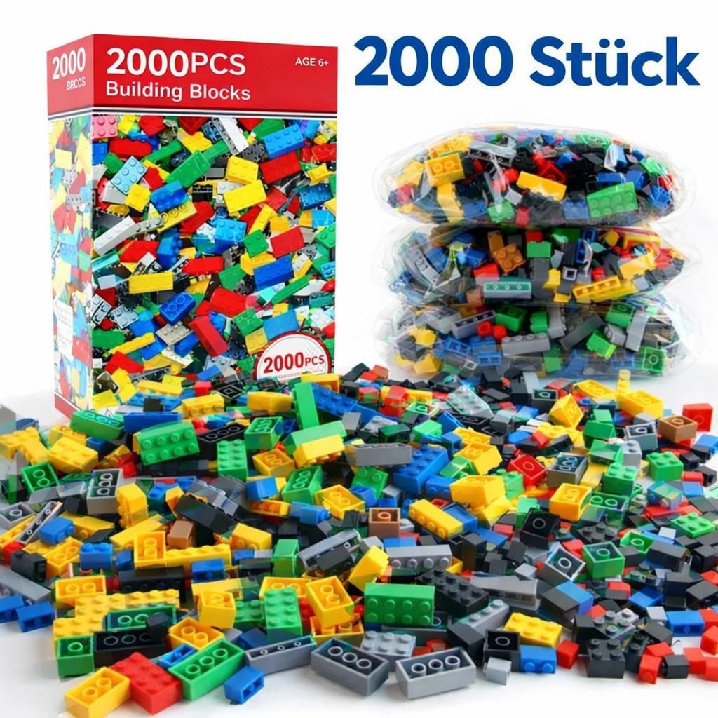 Baustein Set 2000 Stück Klemmbausteine Mix Bauset Bauklötze Bricks Zufällige Steine Kinder Kreativ Spielzeug Großpackung Bausteine Mix