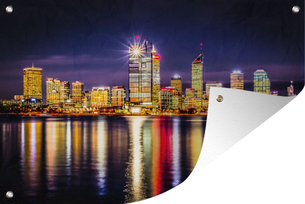 MuchoWow 60x40 cm Outdoor-Poster Gartendeko Sichtschutz Garten Poster für den Garten Die Skyline von Perth bei Nacht