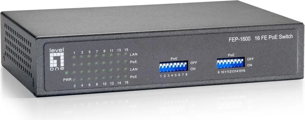 Switch PoE 16 Ports LevelOne FEP-1600W90 Commutateur Réseau Mural