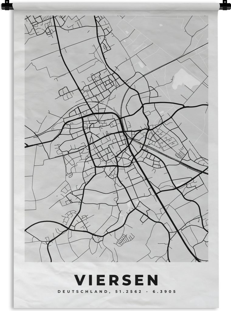 MuchoWow Wandteppich Wandbehang Karte - Deutschland - Viersen - Stadtplan 60x90 cm Tapisserie Dekoration Wandtuch - Foto-Teppich - Abwaschbar