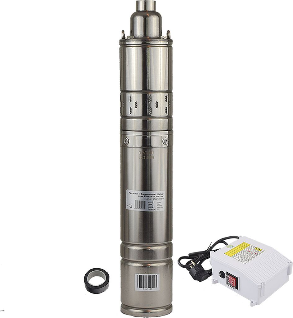 Agora-Tec 4 Zoll Brunnenpumpe Tiefbrunnenpumpe PREMIUM 370W-1.8-75-screw 30m Kabel sandverträglich sandresistent