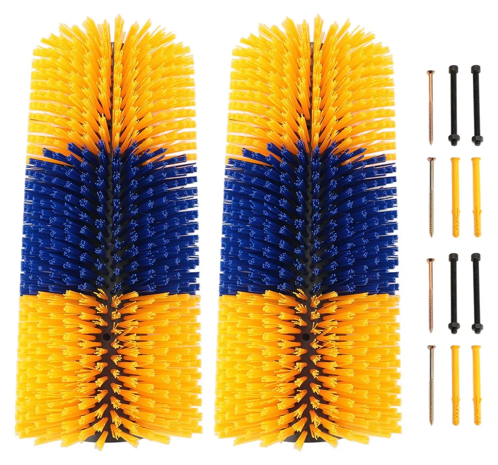Lot de 2 brosses à gratter jaune pour bétail, chevaux et bovins