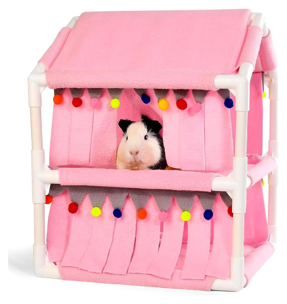 Hochbett für Meerschweinchen, Etagenbett für Kleintiere, Hängematte mit Fleece und Waldversteck, Hausbett für Kaninchen, Frettchen und Chinchil...