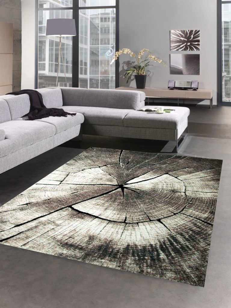 Designer Teppich Wohnzimmerteppich Kurzflor Baumstamm Holz Optik braun Größe - 120x170 cm