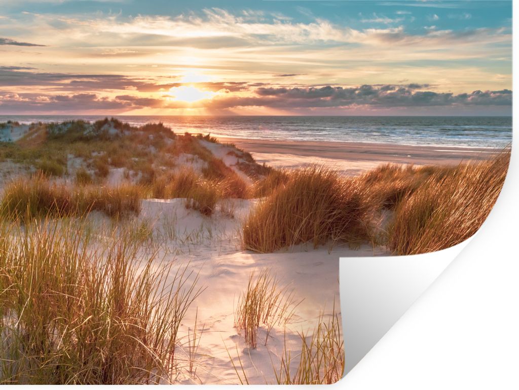MuchoWow Wandtattoo Wandsticker Wandaufkleber Düne - Pflanzen - Sonnenuntergang - Strand - Meer 120x90 cm Selbstklebend und Repositionierbar - A...