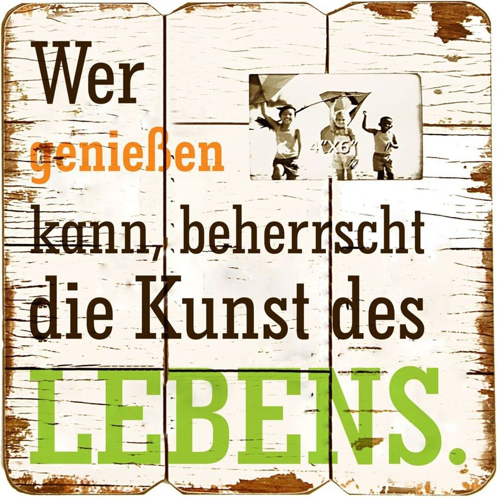 Wandbild MDF Dekoschild Wer genießen kann Wanddeko mit Bilderrahmen