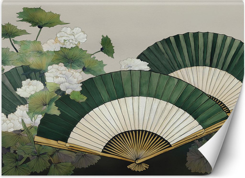 Vlies fototapete Japanischer Papierfächer 150x105 cm Feeby Grün inkl. Kleber einfache Montage