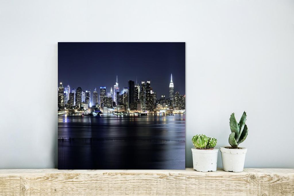 MuchoWow Wanddekoration Metall Metallbild Wandkunst 20x20 cm New York - Licht - Skyline MuchoWow Aluminium Gemälde - Alu Dibond Bilder
