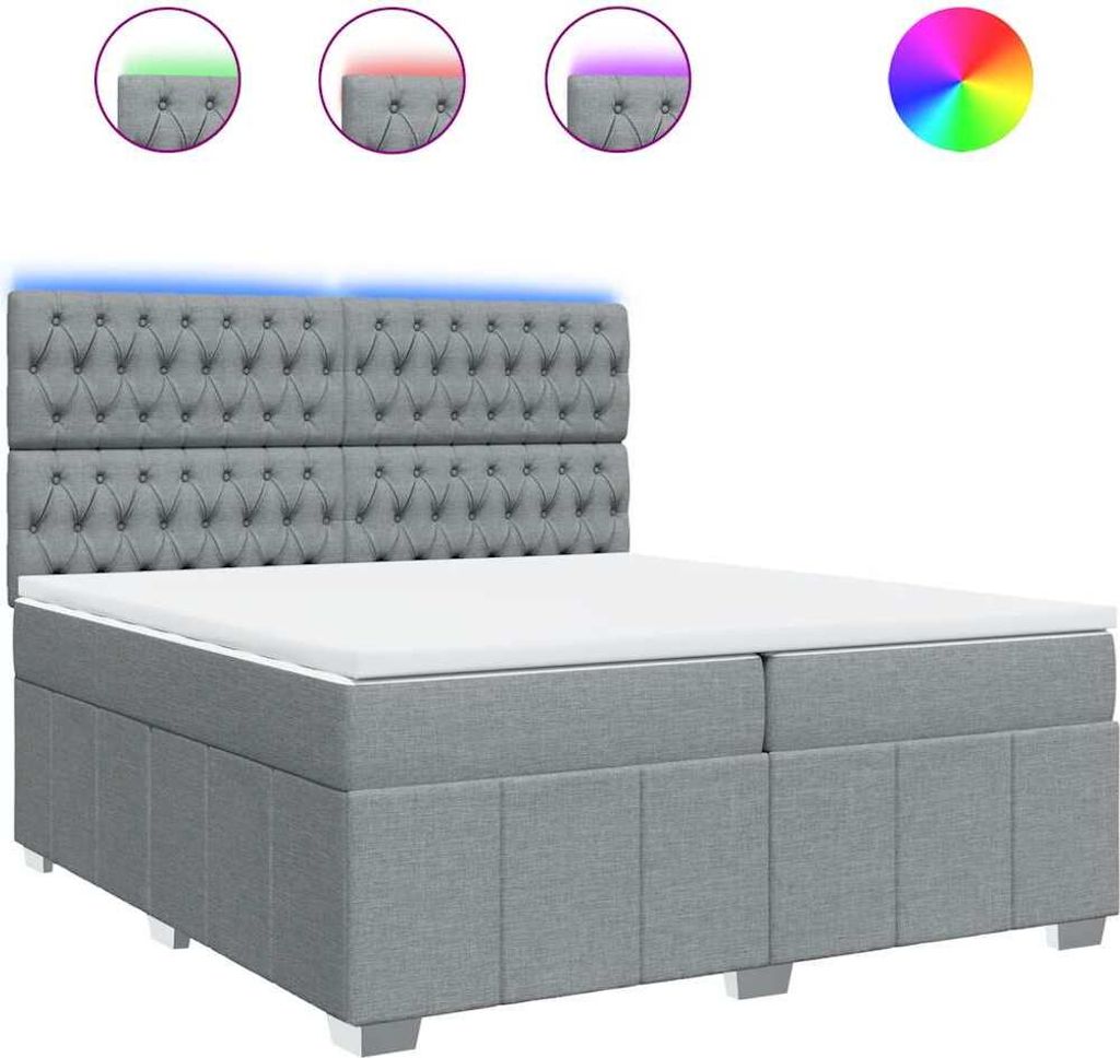 vidaXL Boxspringbett mit Matratze Hellgrau 200x200 cm Stoff