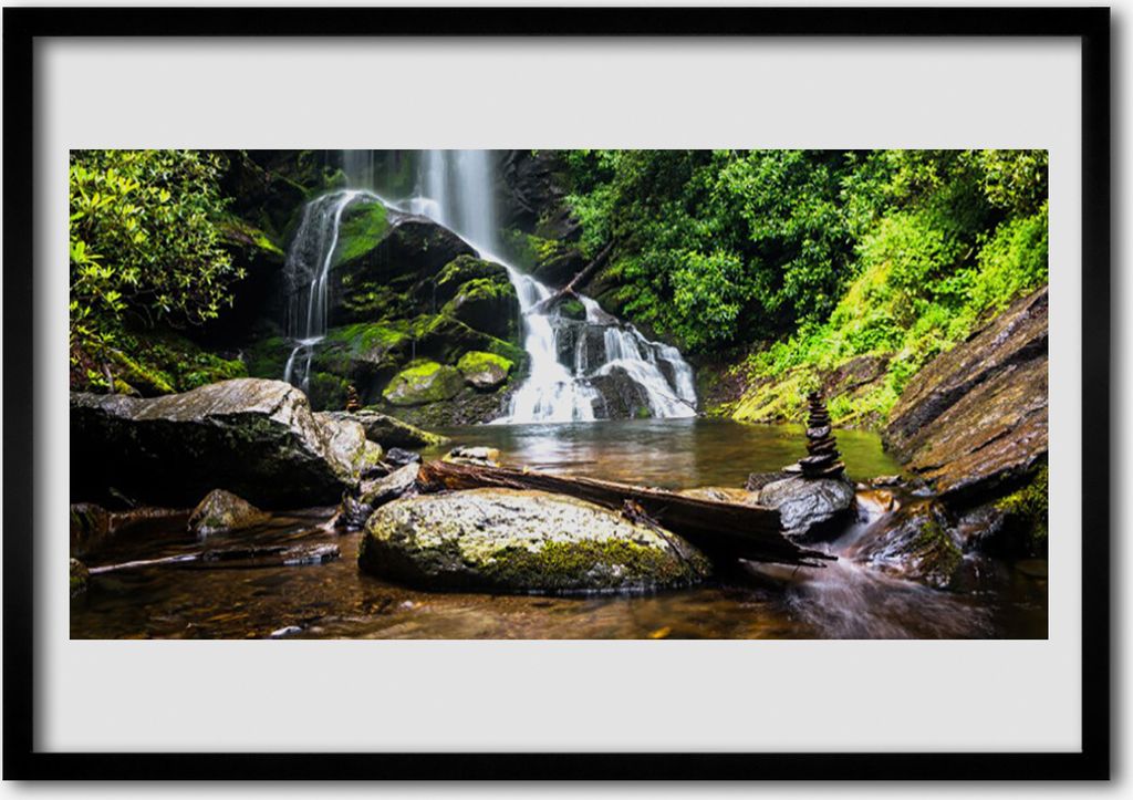Bild 70x50 MDF-Rahmen Wandkunst Forest Stream Wasserfall Natur
