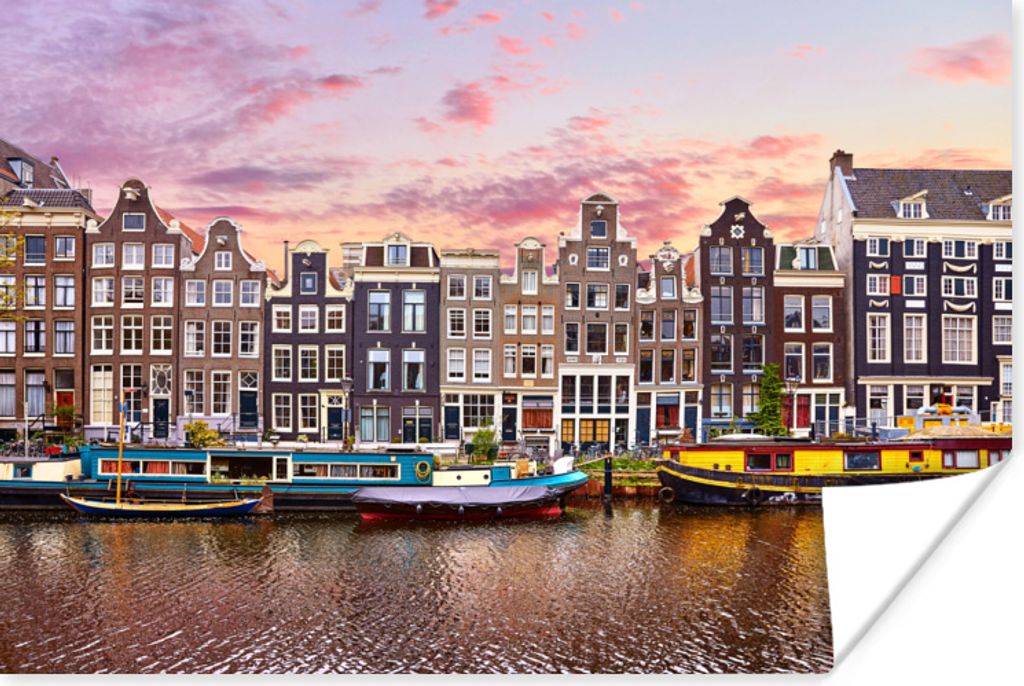 MuchoWow Poster Amsterdam - Häuser - Grachten 120x80 cm - Bilder