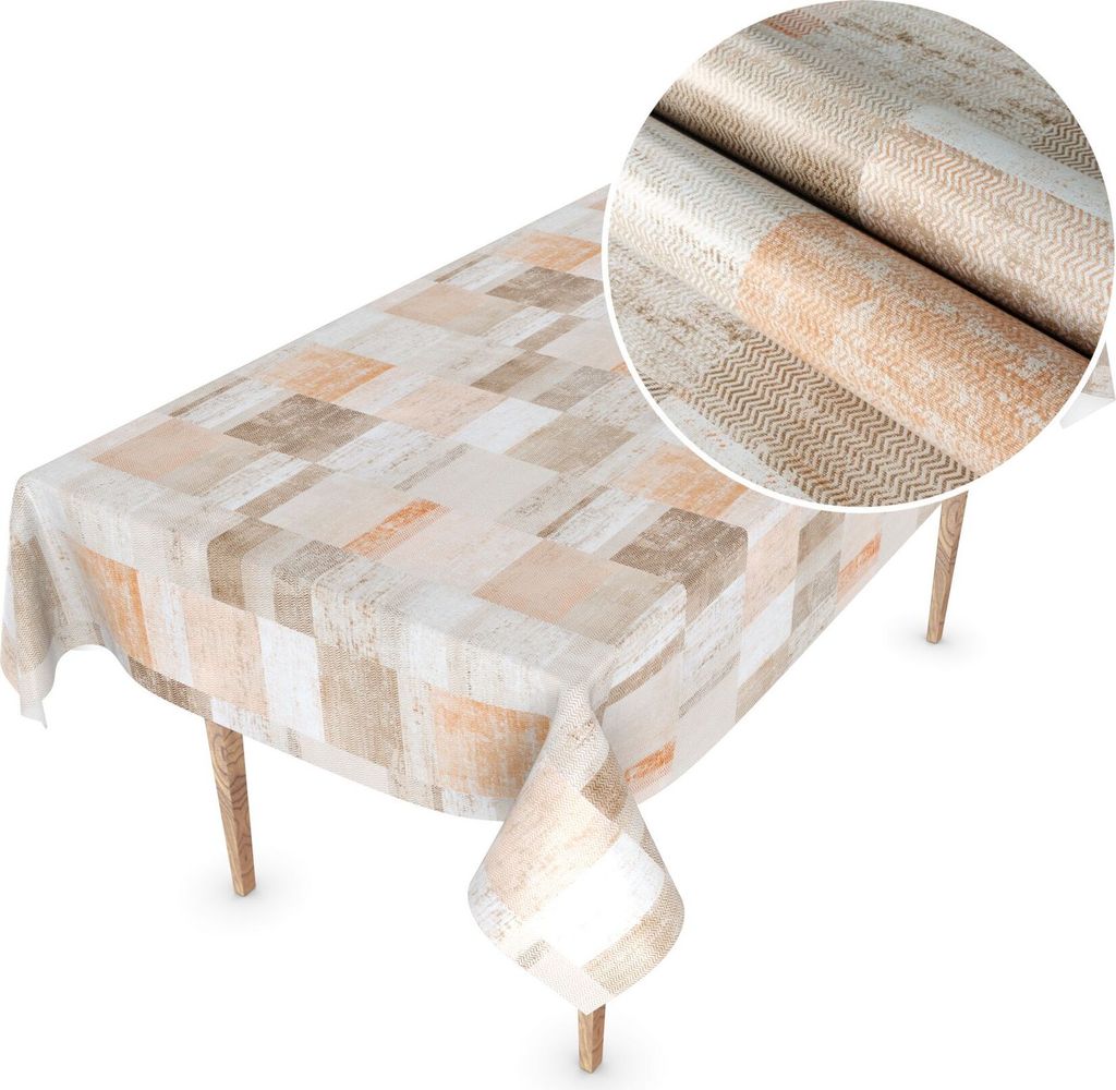 Tischdecke Wachstuch MIMOSA Ornamente Beige Robust Wasserabweisend Breite 140 cm Länge 200 cm