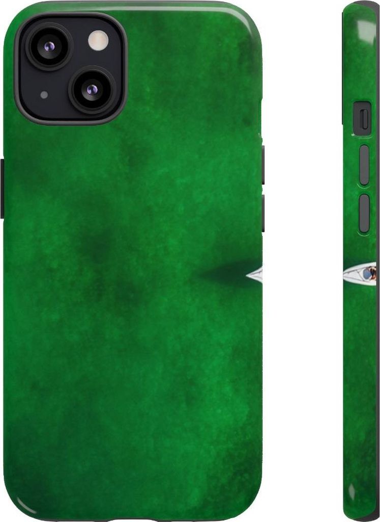 Minimalistisches Kajak auf grünem Wasser – Hülle Kompatibel mit iPhone 13