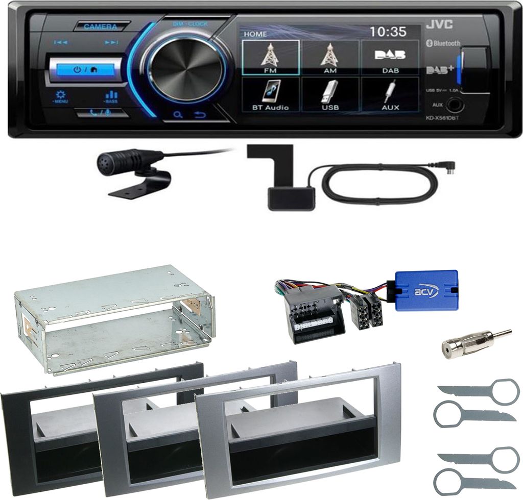 JVC KD-X561DBT DAB+ Bluetooth USB Einbauset für Ford Focus C-Max Fiesta Transit