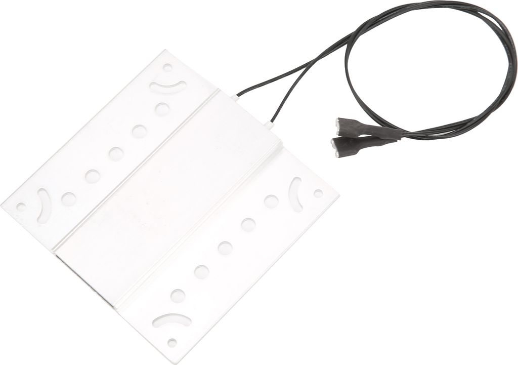 A white heating element with wires and connectors on a white background.